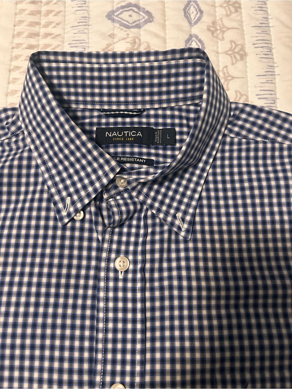 Nautica Blue and White Gingham Button-Down Shirt